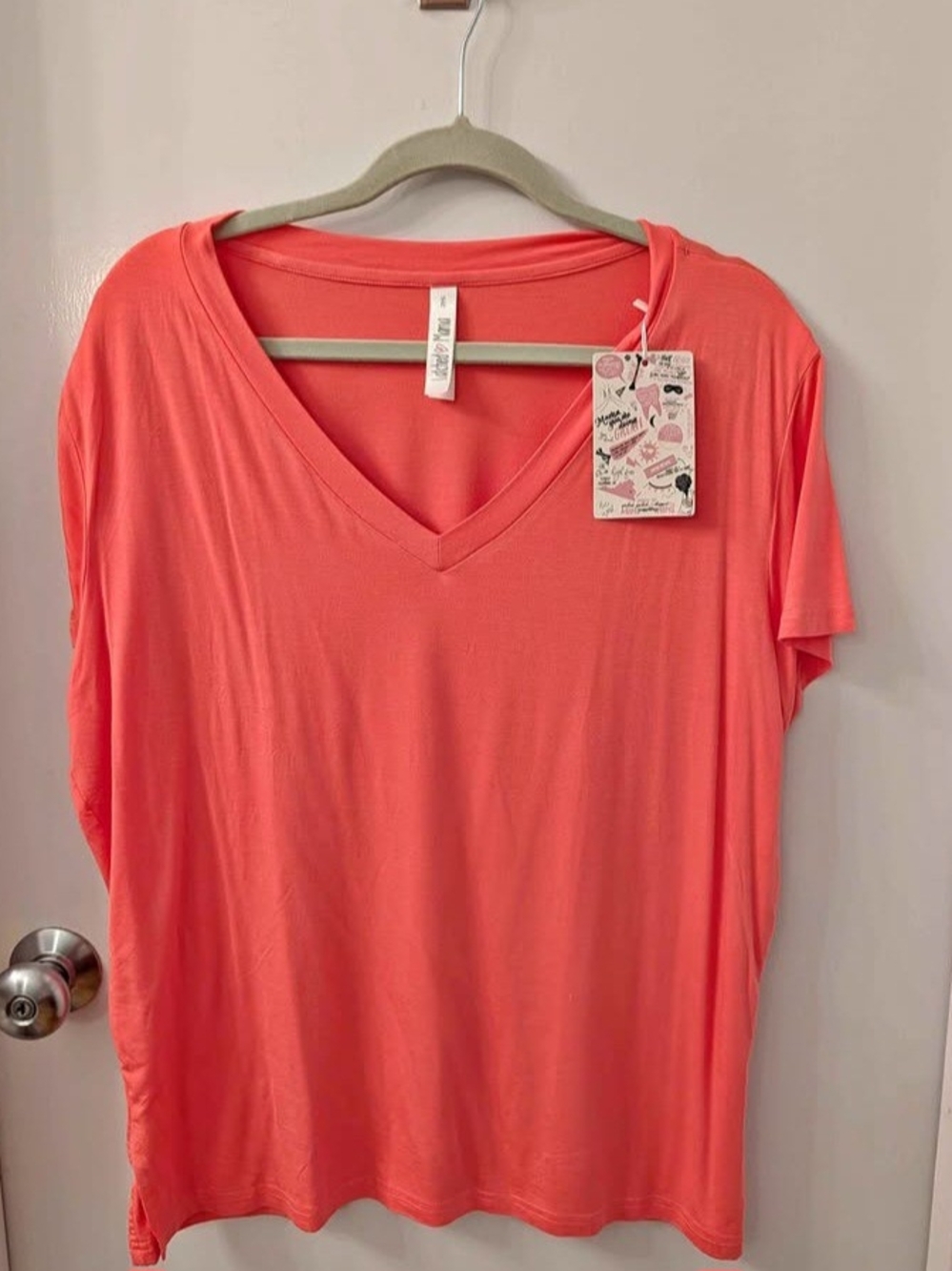 Latched Mama Coral Pink V-Neck Short Sleeve Tee